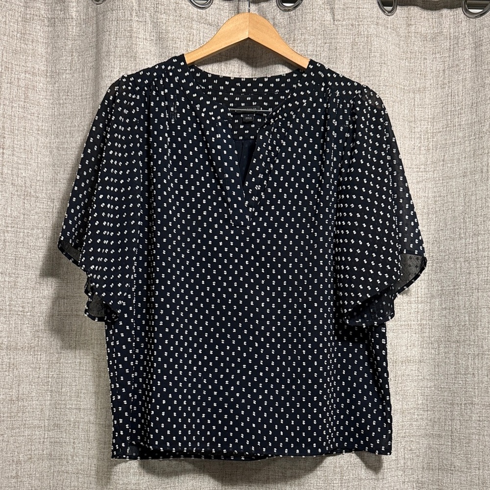 Ann Taylor Navy and White Dotted Blouse